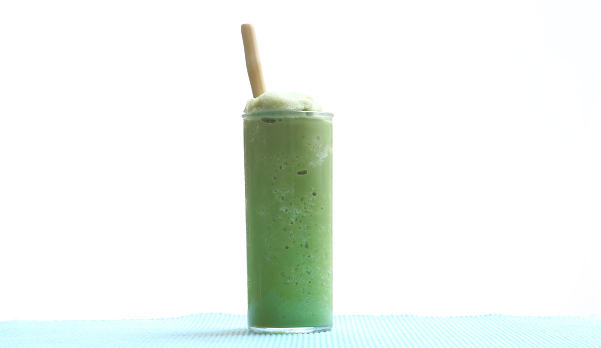 Matcha Frappé: Fill a sixteen ounce glass to the top with ice and then fill it with your favorite milk (both dairy and non-dairy work well). Pour into a blender. Add two tablespoons of Aiya Matcha Zen Cafe Blend (or two Matcha Zen Cafe Blend Sticks), and blend until smooth. (Recipe courtesy Aiya America.)