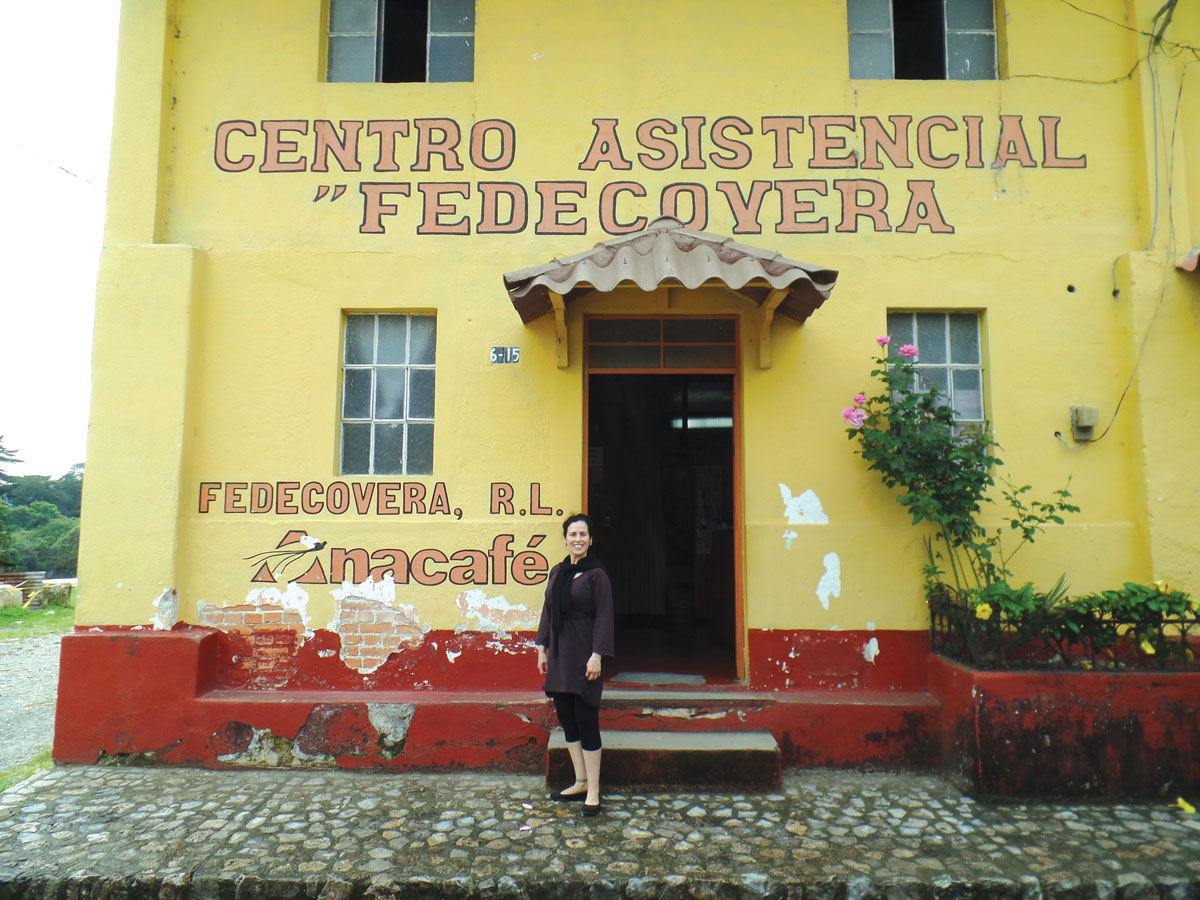 Author Linda Villano at Fedecovera's headquarters in Cobán.