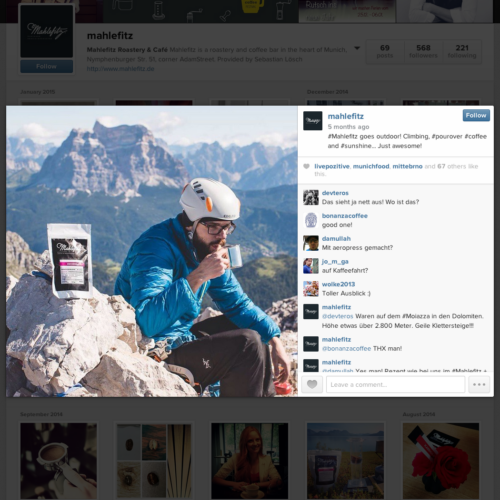 Mahlefitz Roastery and Café in Munich benefits from an alpine hiker.
