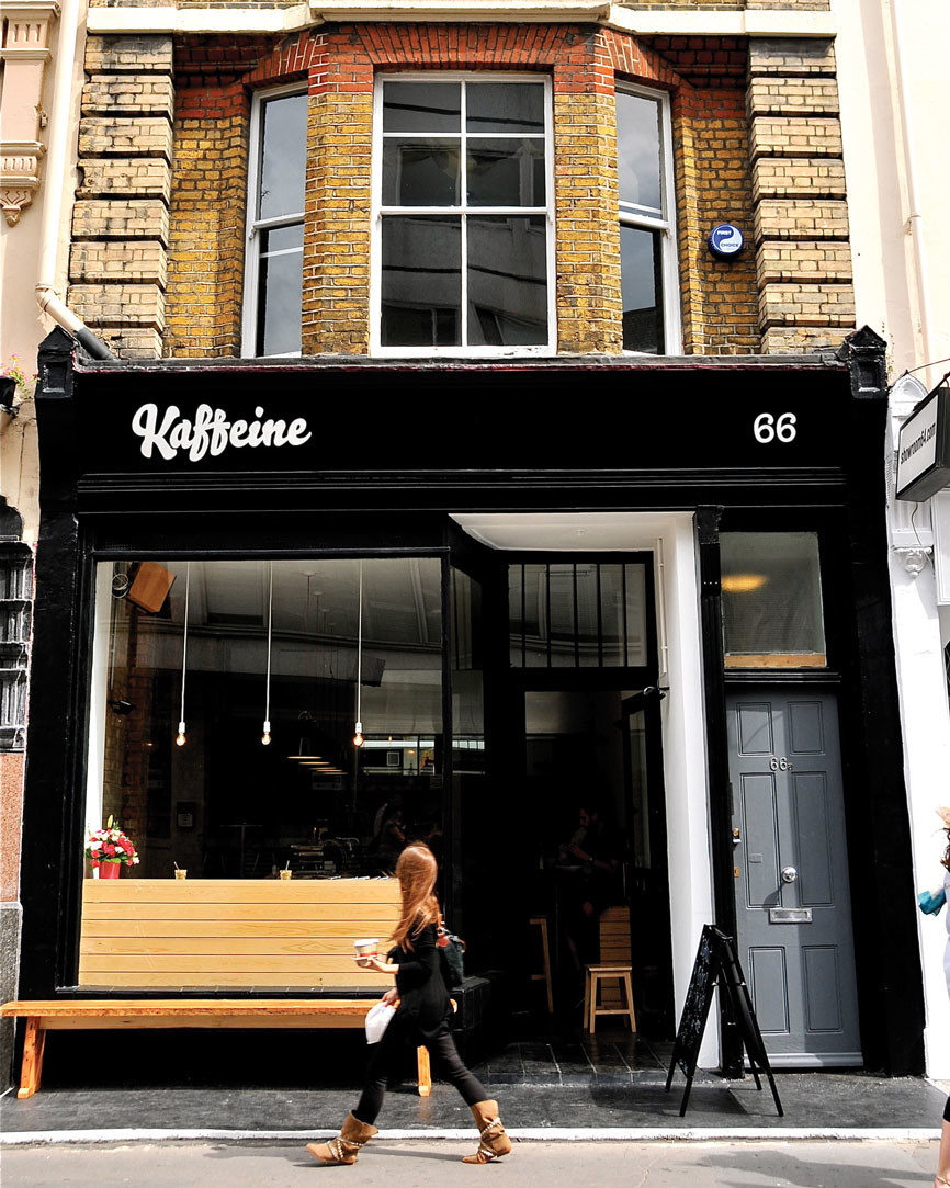 Kaffeine‘s storefront on Great Titchfield Street.(Photo: courtesy Kaffeine.)