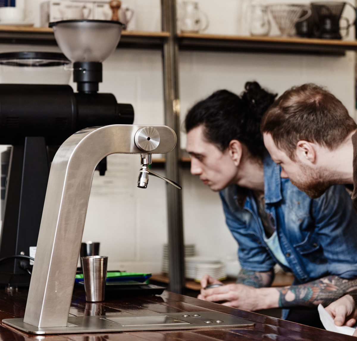 Jeremy Challender, on right, co-owns Prufrock Coffee . He says, "London is now in its Golden Age. Cafés and roasteries are only getting better." (Photo: Jacob Thue.)