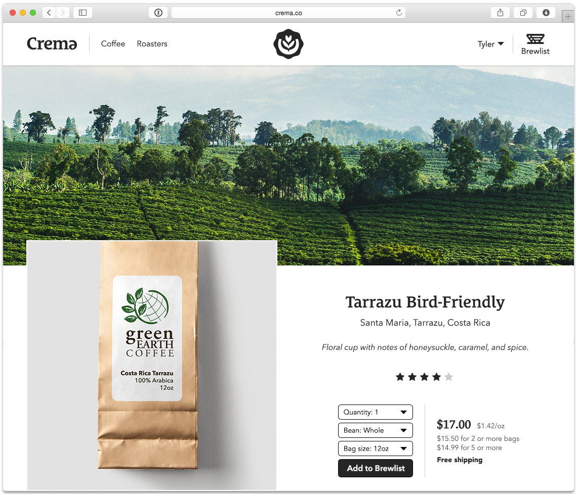 Choosing a coffee on crema.co.