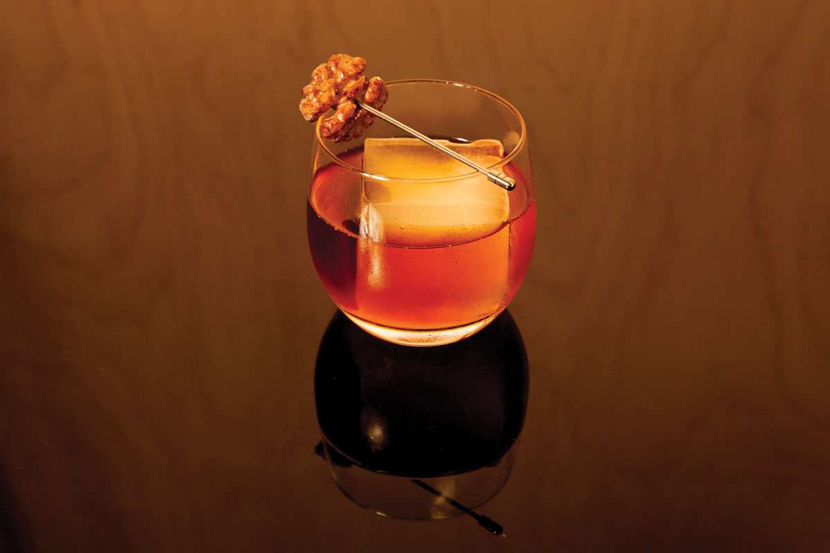 The Morrison, an aquavit and bourbon cocktail infused with August Uncommon Tea's Leatherbound, a black tea blended with caraway and cocoa. Photo at top, the Clairvoyant Cossak, a cocktail from Serendipitea that pairs Scotch, sherry, and lapsang souchong. (Photo above, courtesy August. Photo at top by Cory Eldridge.)
